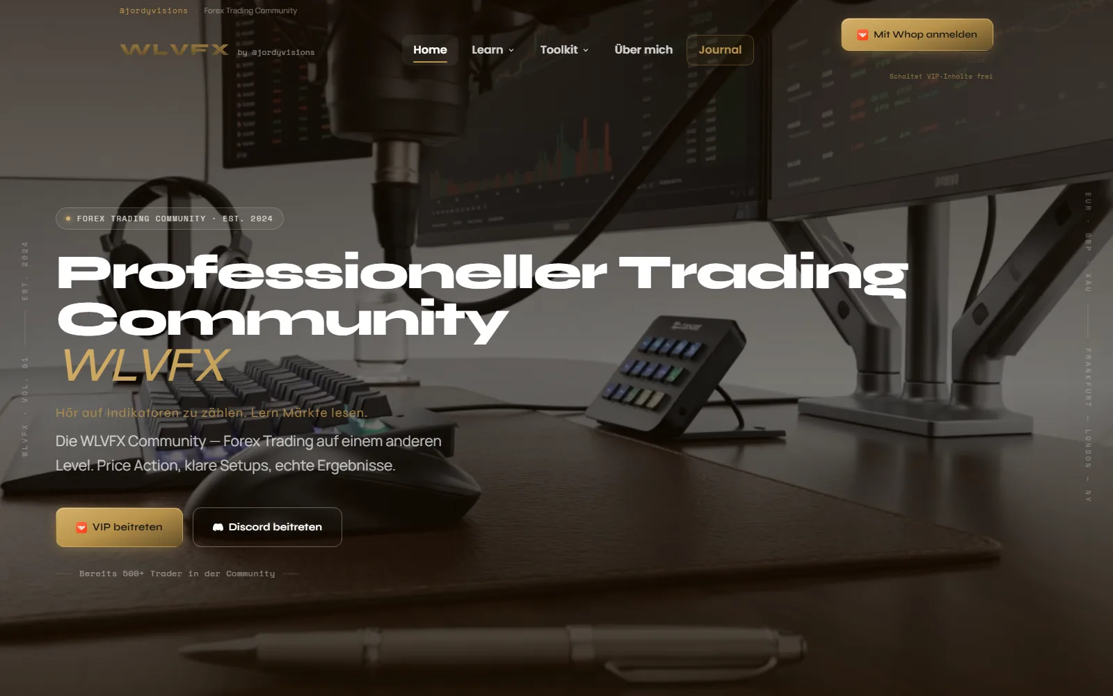 WLVFX, Forex-Trading-Community und Online-Akademie, Startseite mit Hero-Bereich